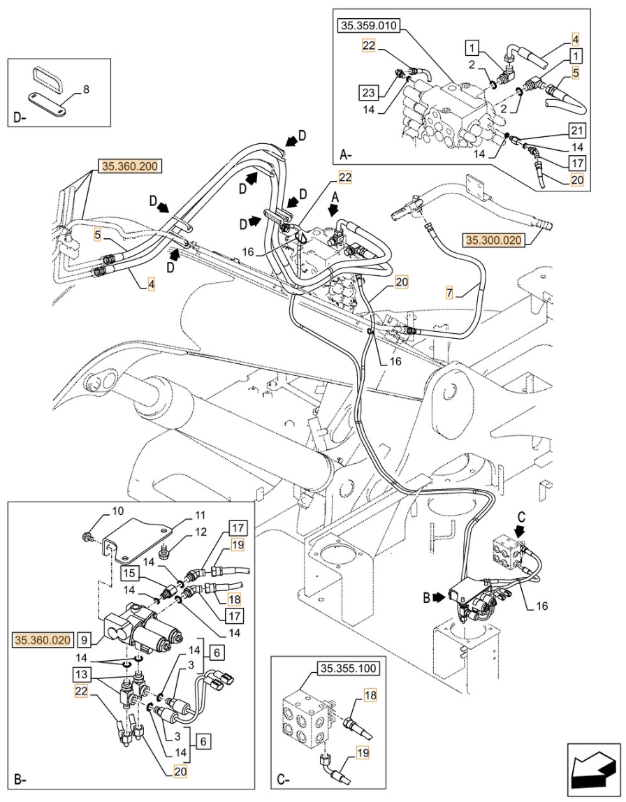 Case CX85D SR installation diagram showing hydraulic hose KHJ2342 at Pipe No. 19