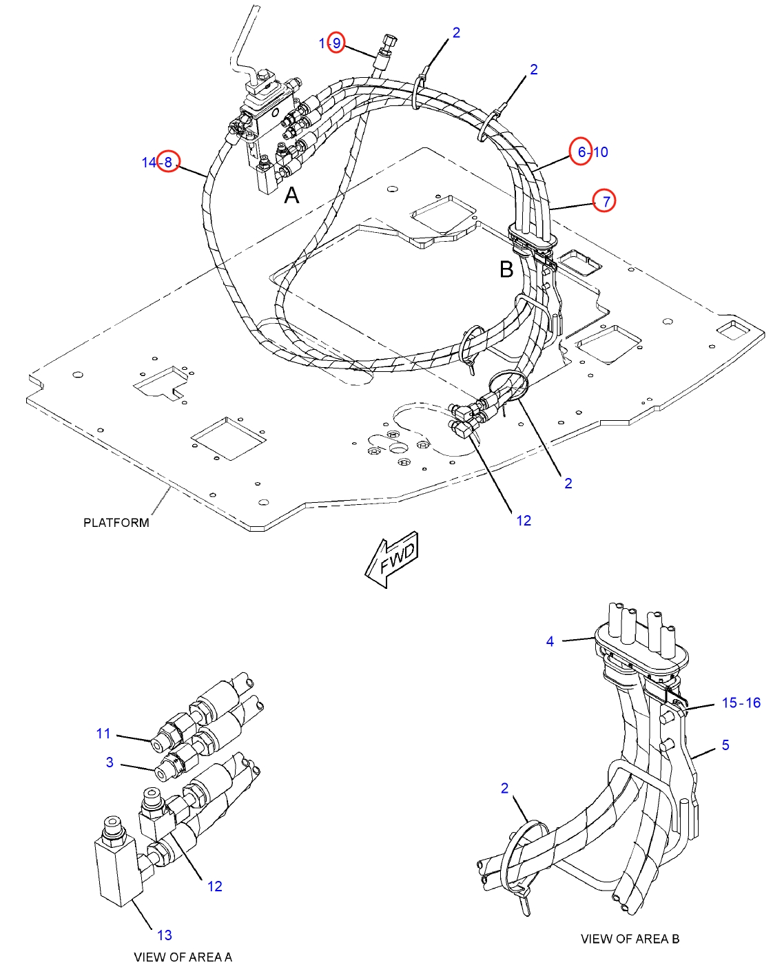Caterpillar CAT®314E LCR installation diagram showing hydraulic hose 372-9662 at Pipe No. 9
