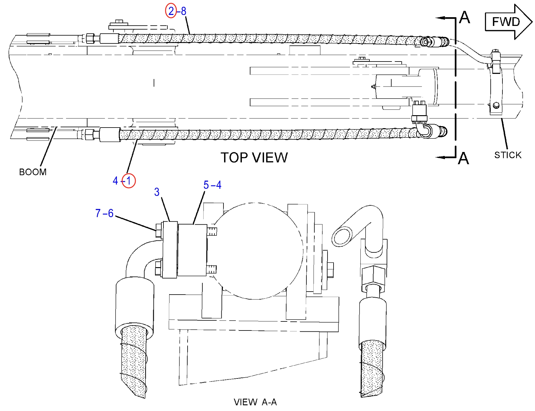 Caterpillar CAT®312D2 L installation diagram showing hydraulic hose 123-2729 at Pipe No. 2