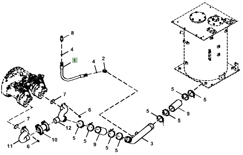 Hitachi ZX380LC-6N installation diagram showing hydraulic hose 4197724 at Pipe No. 1