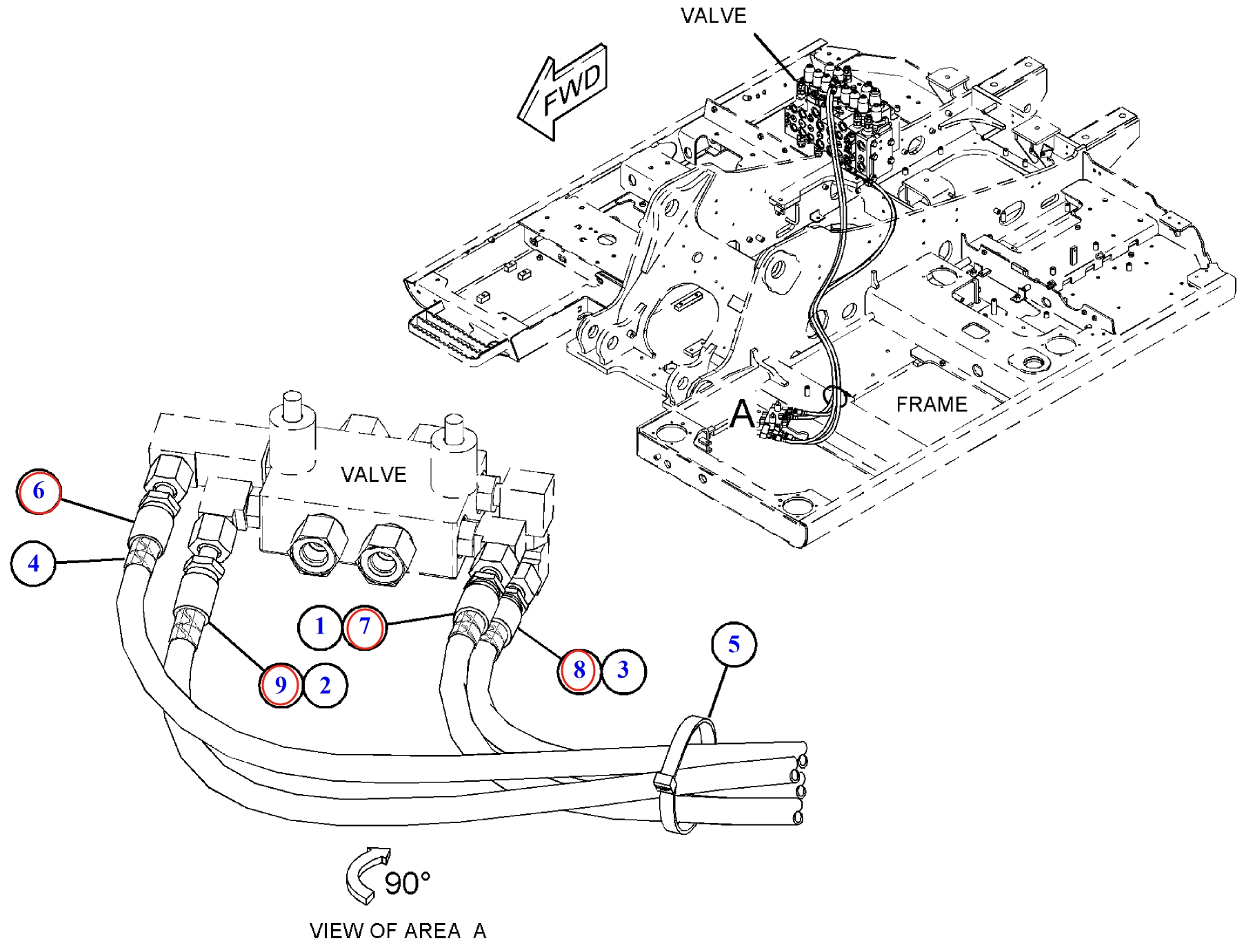 Caterpillar CAT®313F L installation diagram showing hydraulic hose 302-9635 at Pipe No. 6