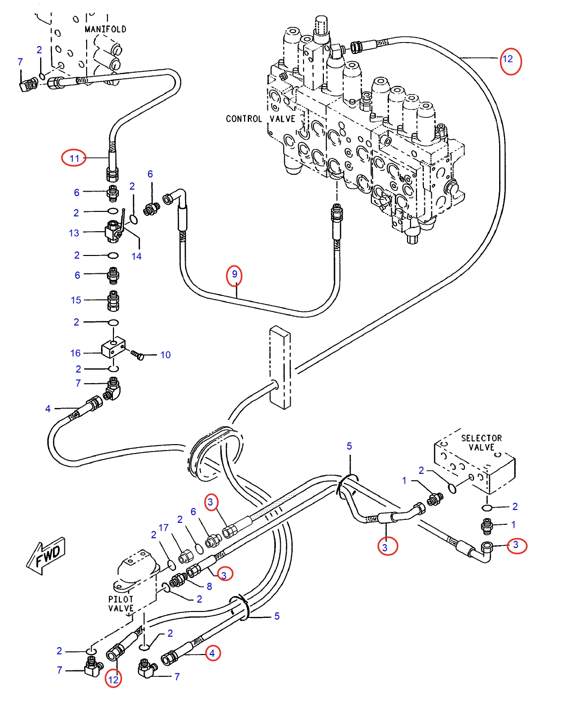 Caterpillar CAT®312-A installation diagram showing hydraulic hose 4I-1413 at Pipe No. 4