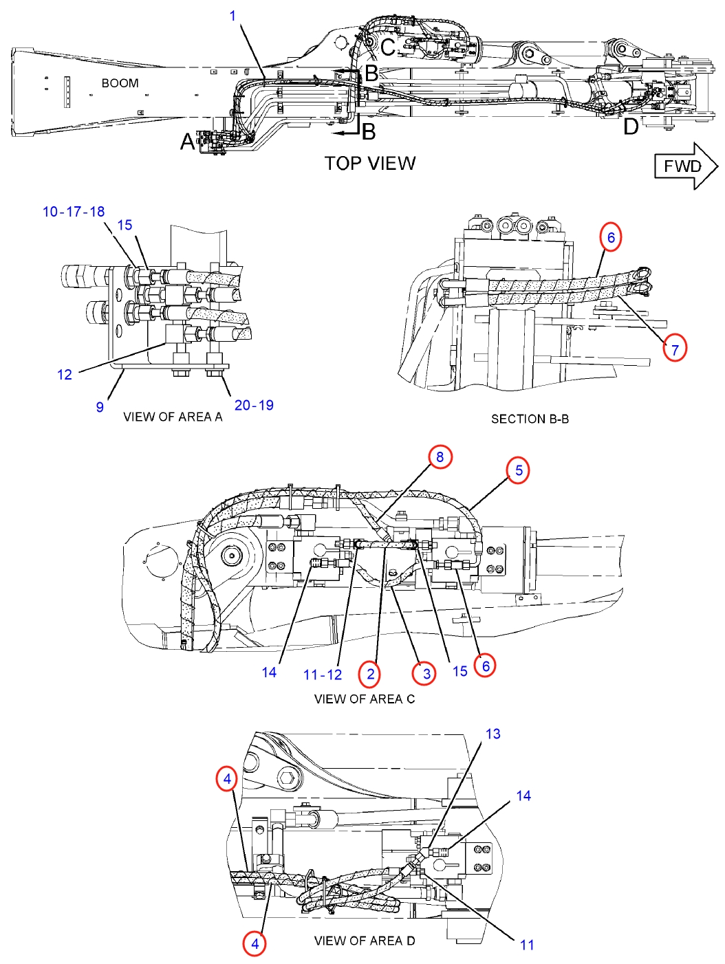 Caterpillar CAT®314D LCR installation diagram showing hydraulic hose 223-8595 at Pipe No. 2