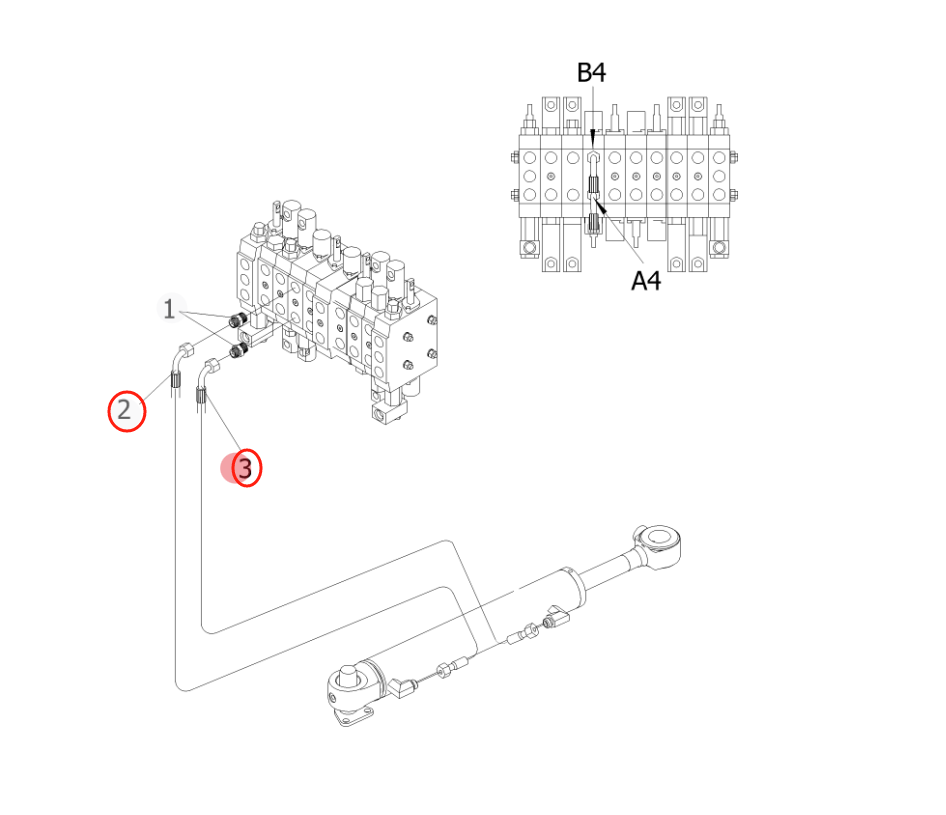 Sunward SWE08B installation diagram showing hydraulic hose 730502003763 at Pipe No. 3