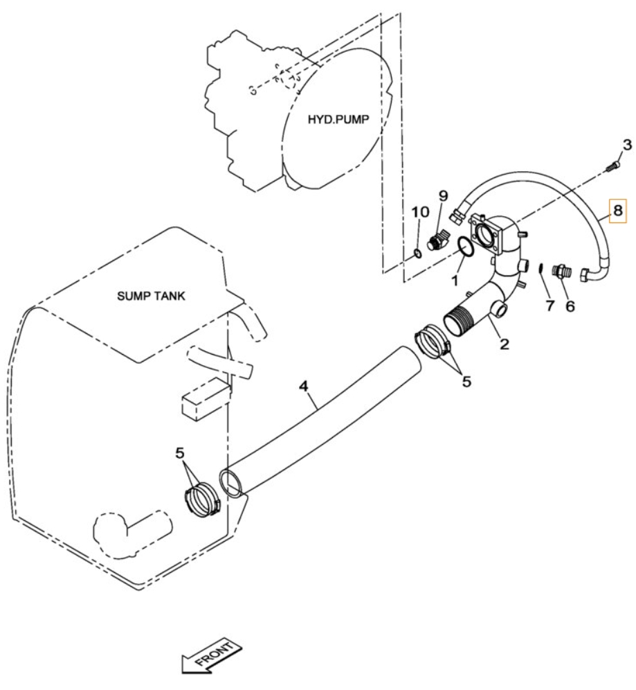 Case CX230B installation diagram showing hydraulic hose KRJ11180 at Pipe No. 8