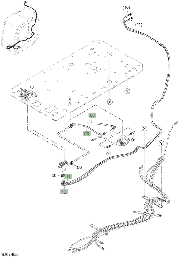 Hitachi ZX650LC-3 installation diagram showing hydraulic hose 4648205 at Pipe No. 8
