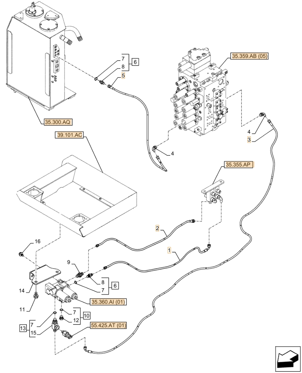 Case CX300D NLC installation diagram showing hydraulic hose KHJ2093 at Pipe No. 1