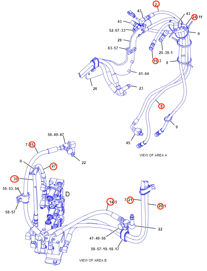 Caterpillar CAT®312D2 installation diagram showing hydraulic hose 087-5761 at Pipe No. 10