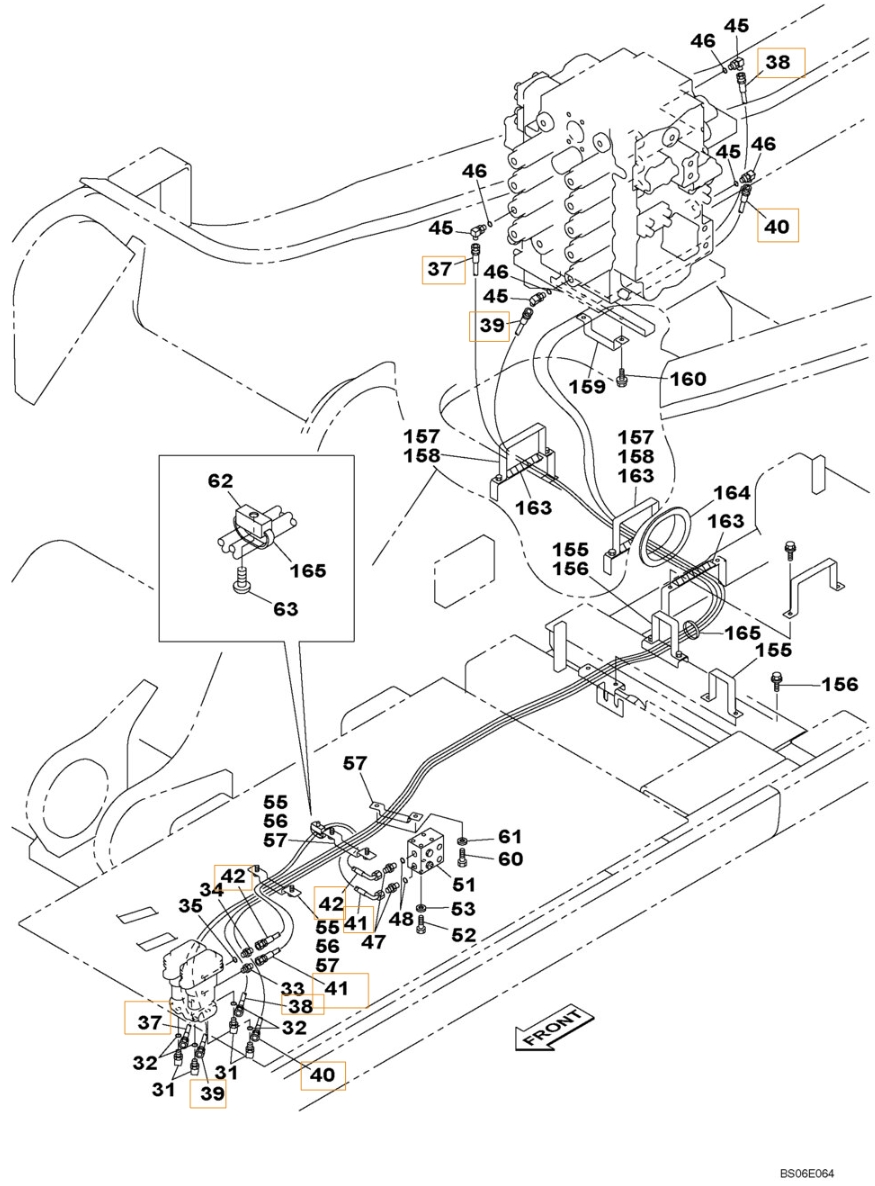 Case CX800 installation diagram showing hydraulic hose KAJ3524 at Pipe No. 41