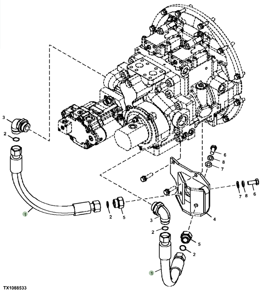 Hitachi ZX470LC-5B installation diagram showing hydraulic hose 4286808 at Pipe No. 1