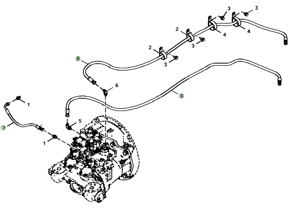 Hitachi ZX210LC-5G installation diagram showing hydraulic hose 4674819 at Pipe No. 7