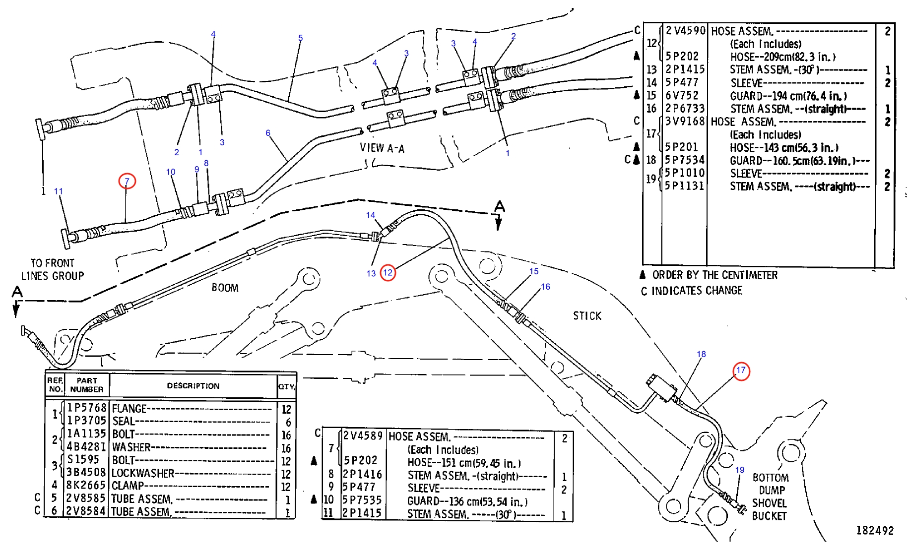 Caterpillar CAT®245 installation diagram showing hydraulic hose 3V-9168 at Pipe No. 17