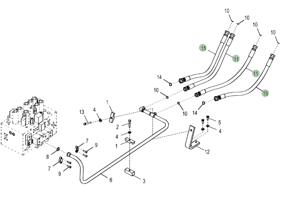 Hitachi ZX250LC-6N installation diagram showing hydraulic hose 4614162 at Pipe No. 11