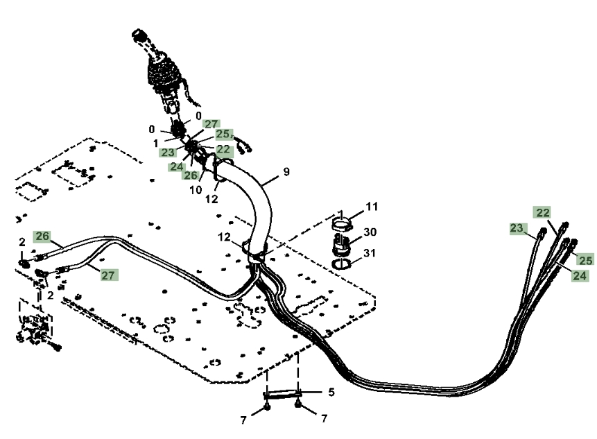 Hitachi ZX350LC-5A installation diagram showing hydraulic hose 4661819 at Pipe No. 22
