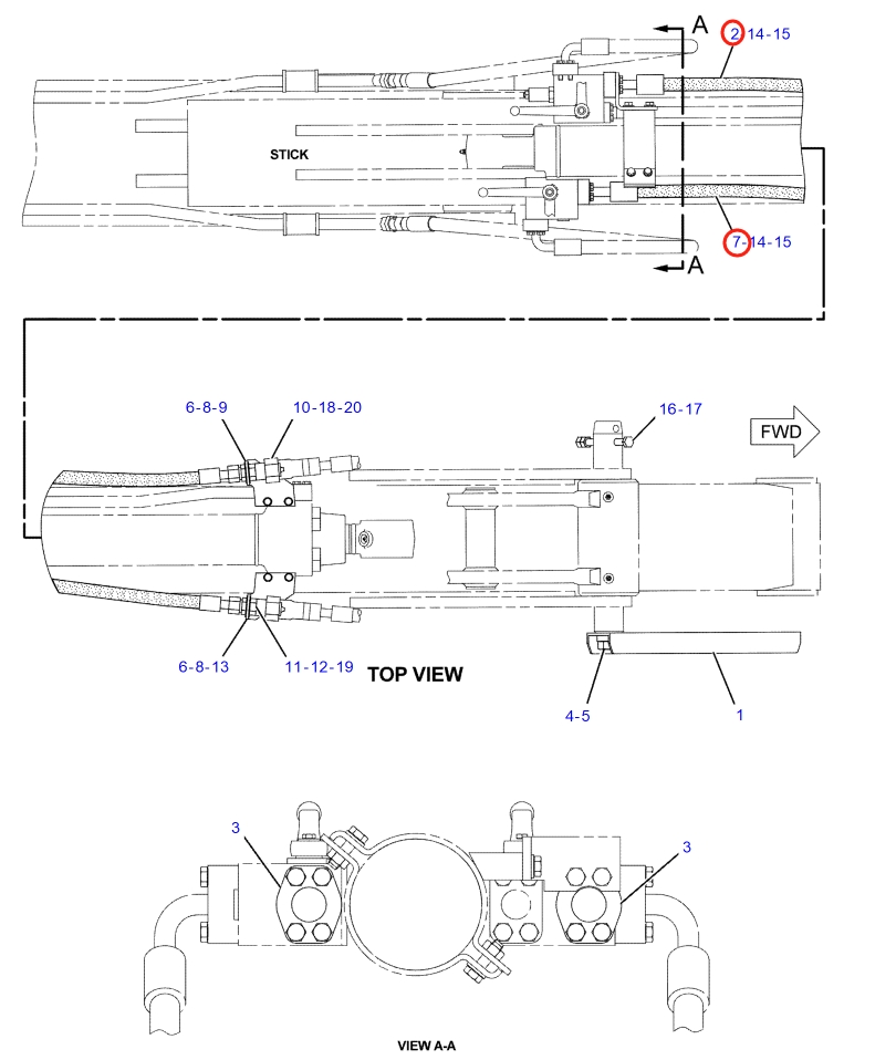 Caterpillar CAT®317B LN installation diagram showing hydraulic hose 172-5927 at Pipe No. 2