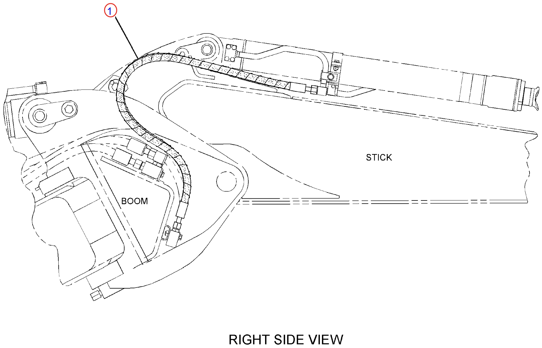 Caterpillar CAT®314D LCR installation diagram showing hydraulic hose 221-4723 at Pipe No. 1