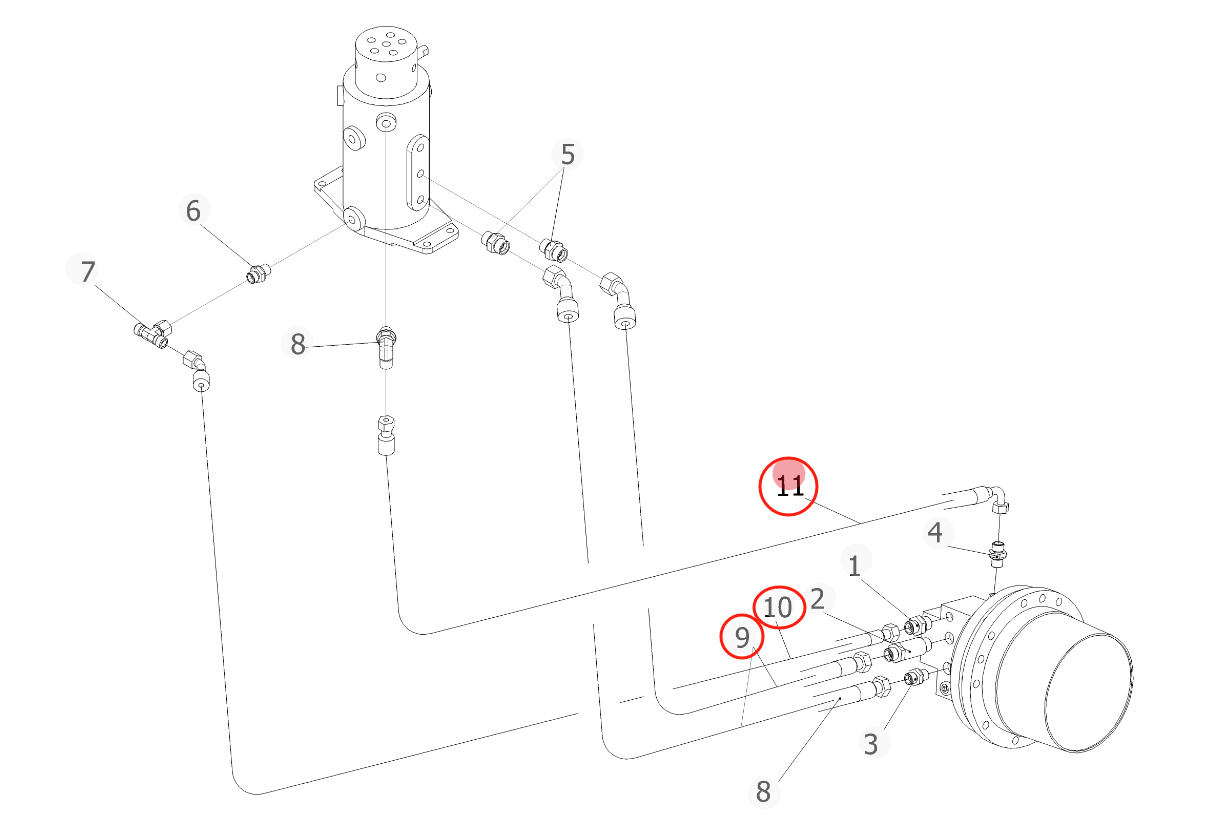 Sunward SWE25F installation diagram showing hydraulic hose 730502004086 at Pipe No. 11