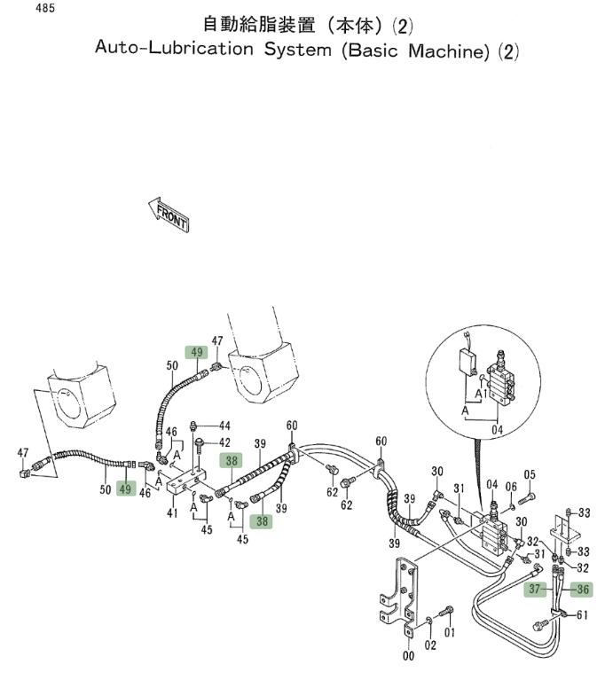 Hitachi EX700 installation diagram showing hydraulic hose 4158117 at Pipe No. 38