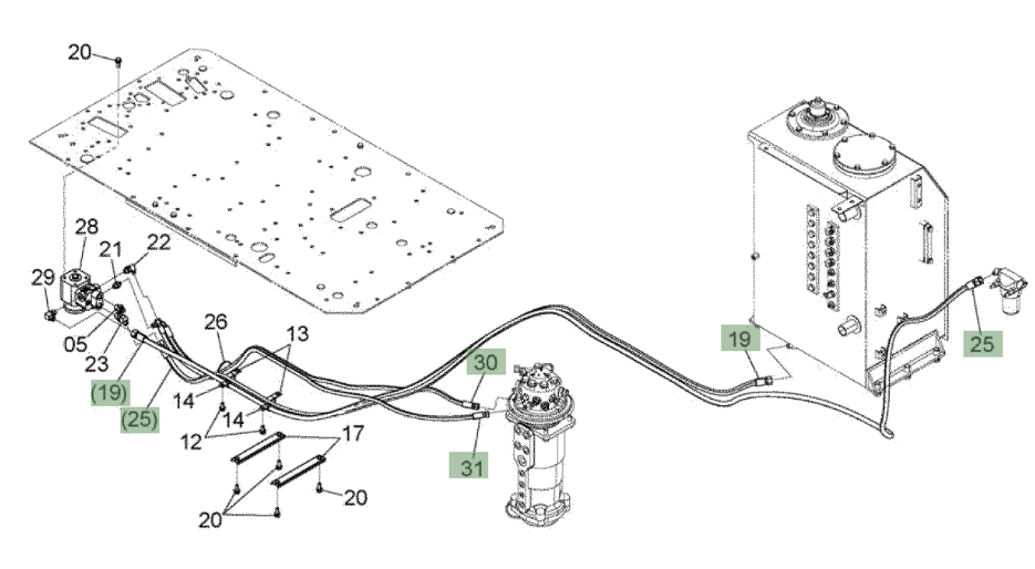 Hitachi ZX210W-3 installation diagram showing hydraulic hose 4676797 at Pipe No. 31