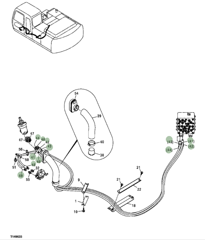 Hitachi ZX200F installation diagram showing hydraulic hose 4438251 at Pipe No. 42