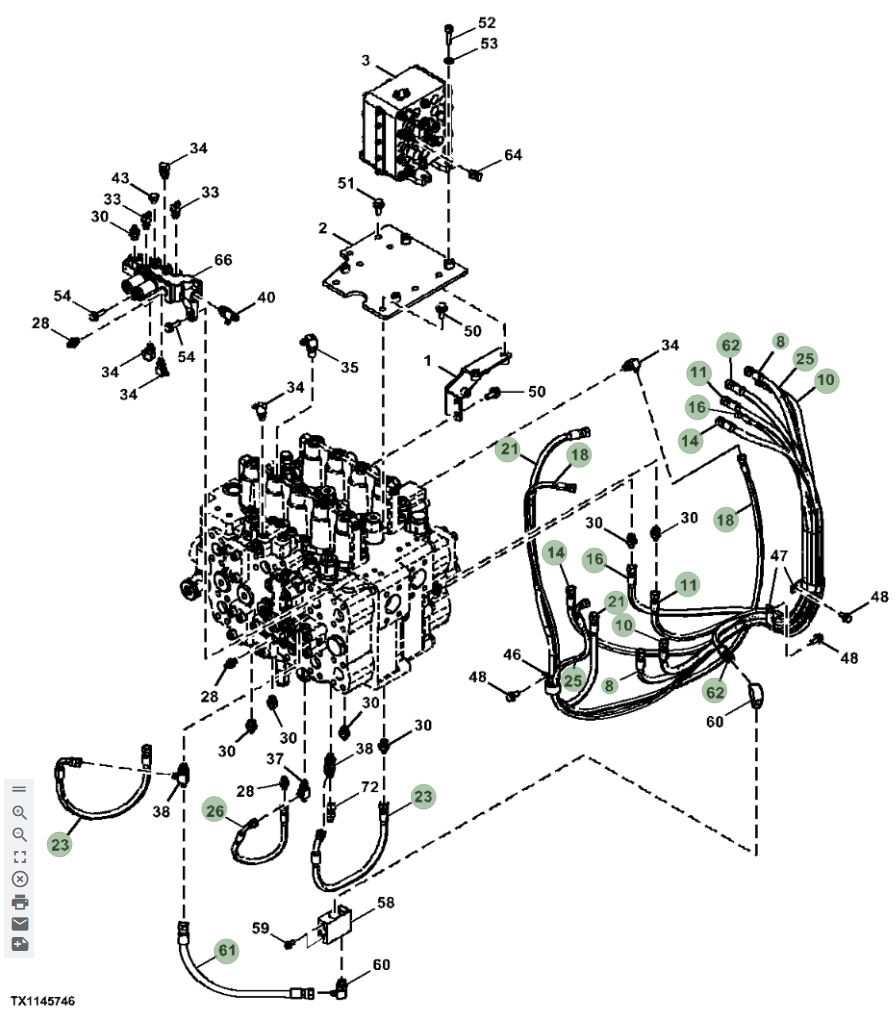 Hitachi ZX870LC-5G installation diagram showing hydraulic hose 4713810 at Pipe No. 26