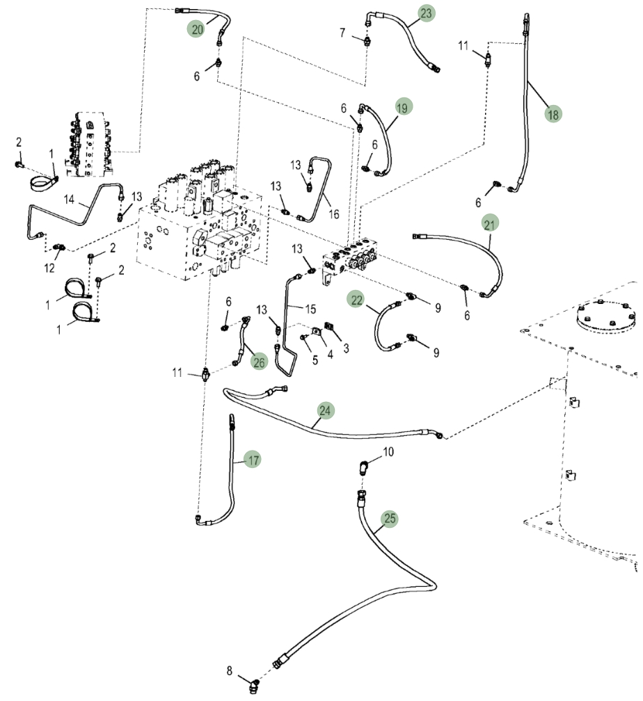 Hitachi ZX350LC-5N installation diagram showing hydraulic hose 4656809 at Pipe No. 22