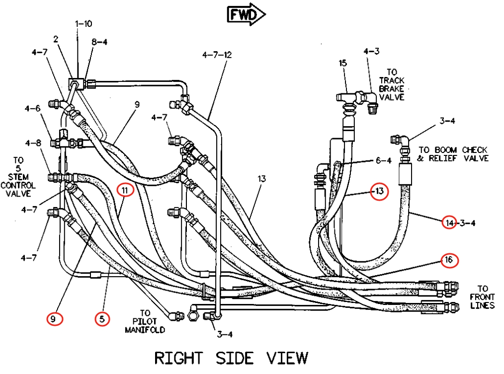 Caterpillar CAT®219 installation diagram showing hydraulic hose 5C-4391 at Pipe No. 14