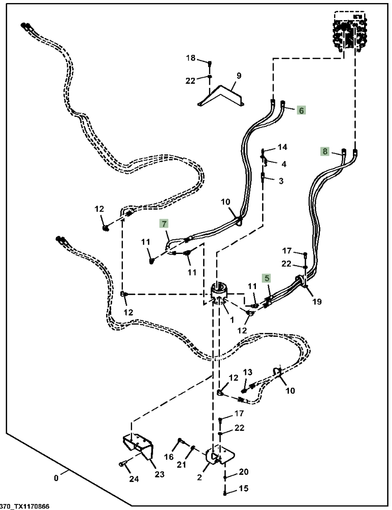 Hitachi ZX210LC-6N installation diagram showing hydraulic hose 4663083 at Pipe No. 7