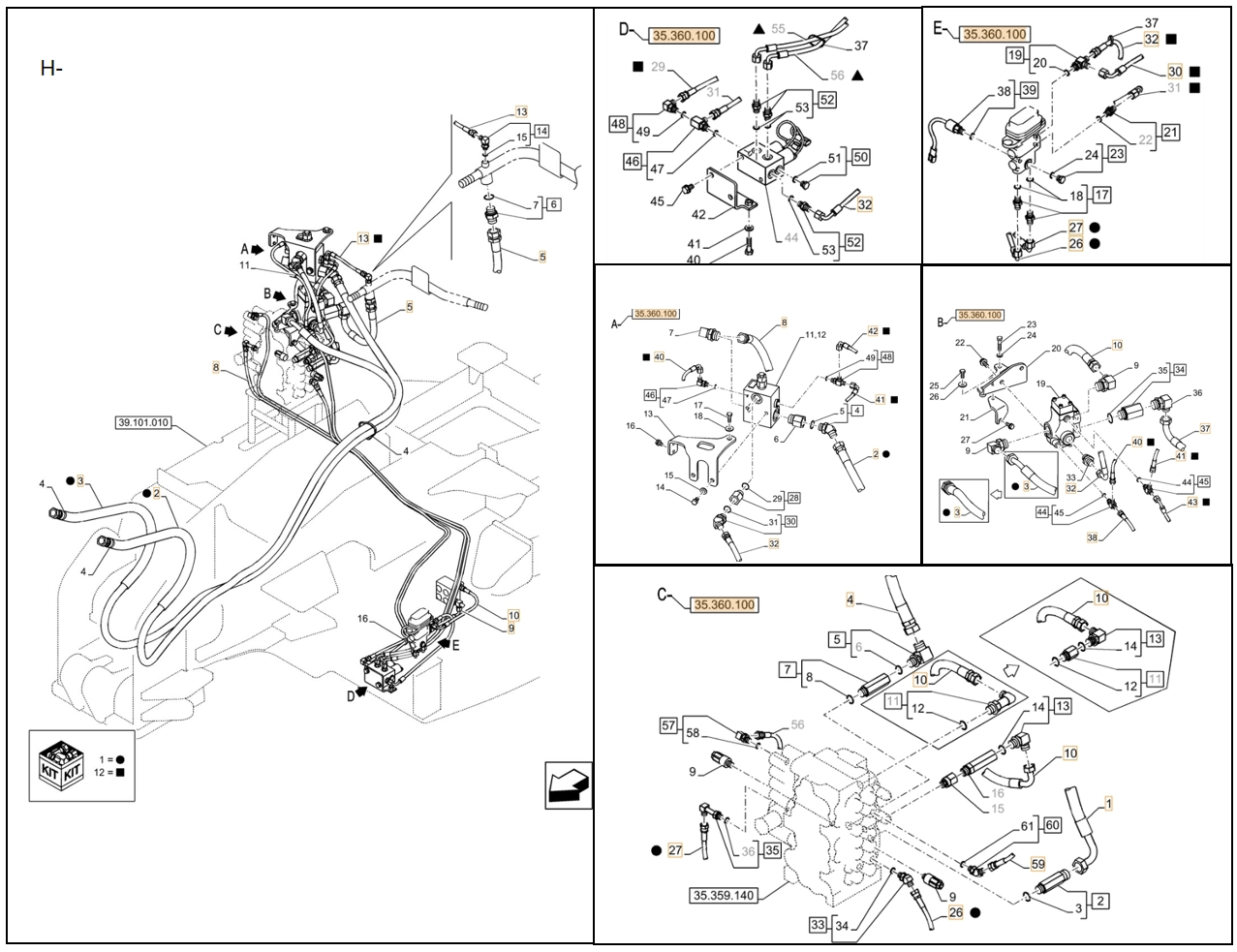 Case CX80C installation diagram showing hydraulic hose KHJ2309 at Pipe No. 32