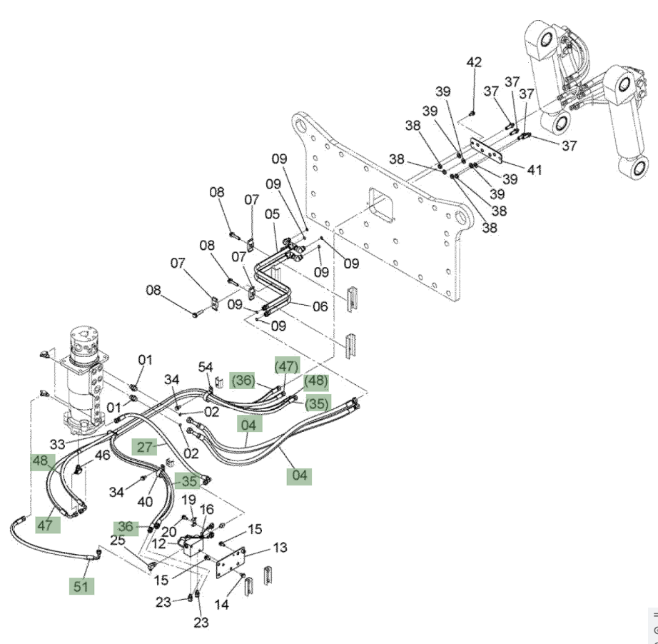 Hitachi ZX210W-3 installation diagram showing hydraulic hose 9271449 at Pipe No. 35