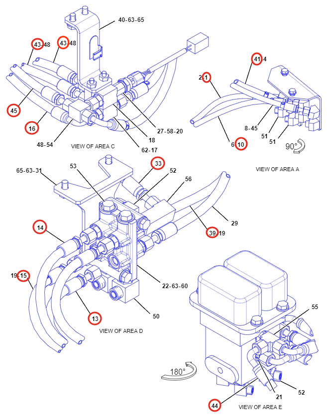 Caterpillar CAT®314D LCR installation diagram showing hydraulic hose 307-4979 at Pipe No. 45