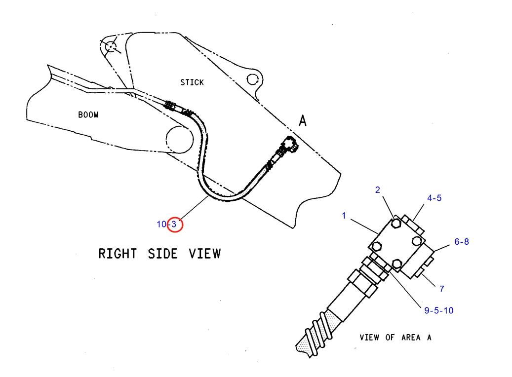 Caterpillar CAT®317-A installation diagram showing hydraulic hose 7I-0076 at Pipe No. 3