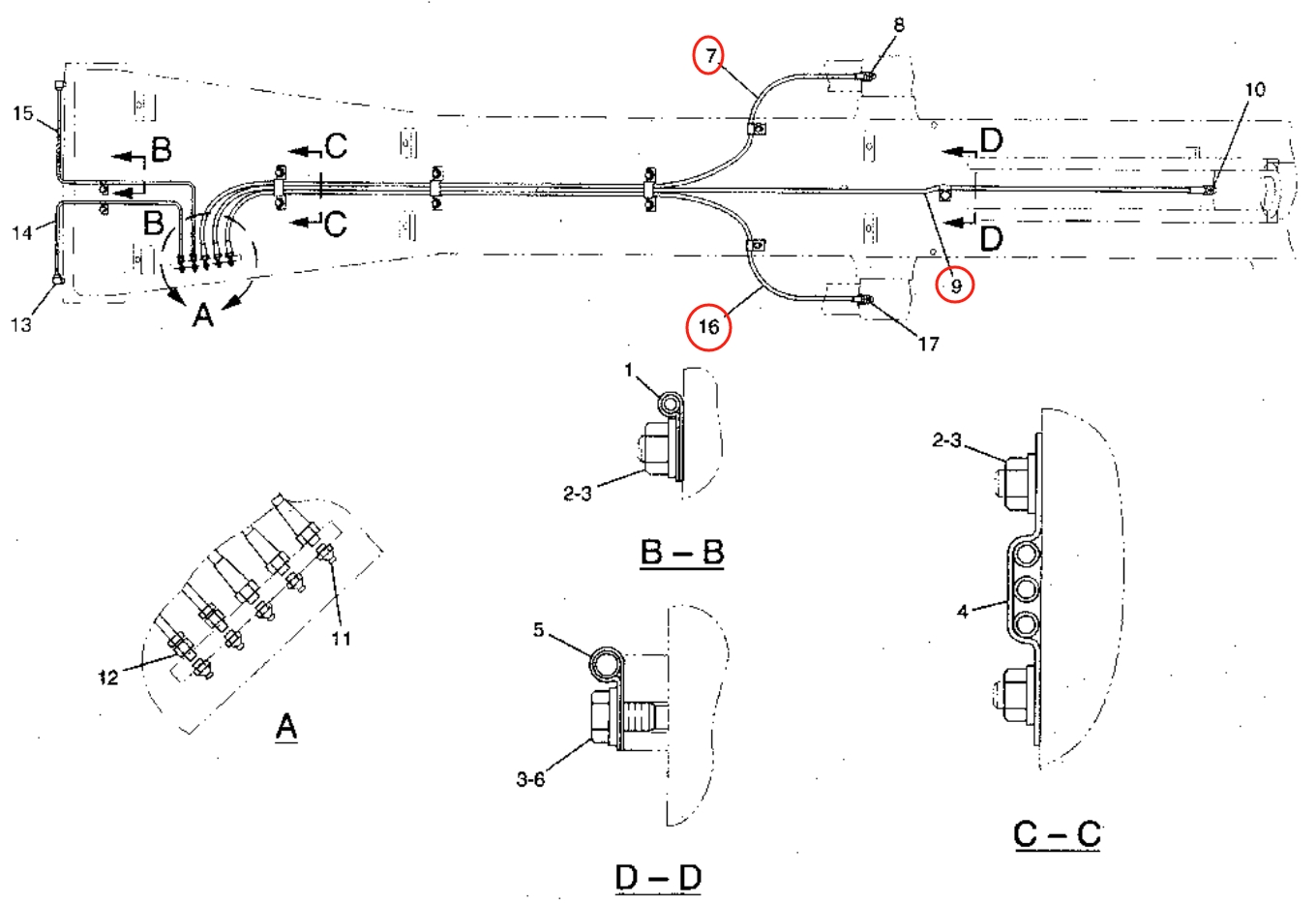 Caterpillar CAT®315B L installation diagram showing hydraulic hose 123-5349 at Pipe No. 7