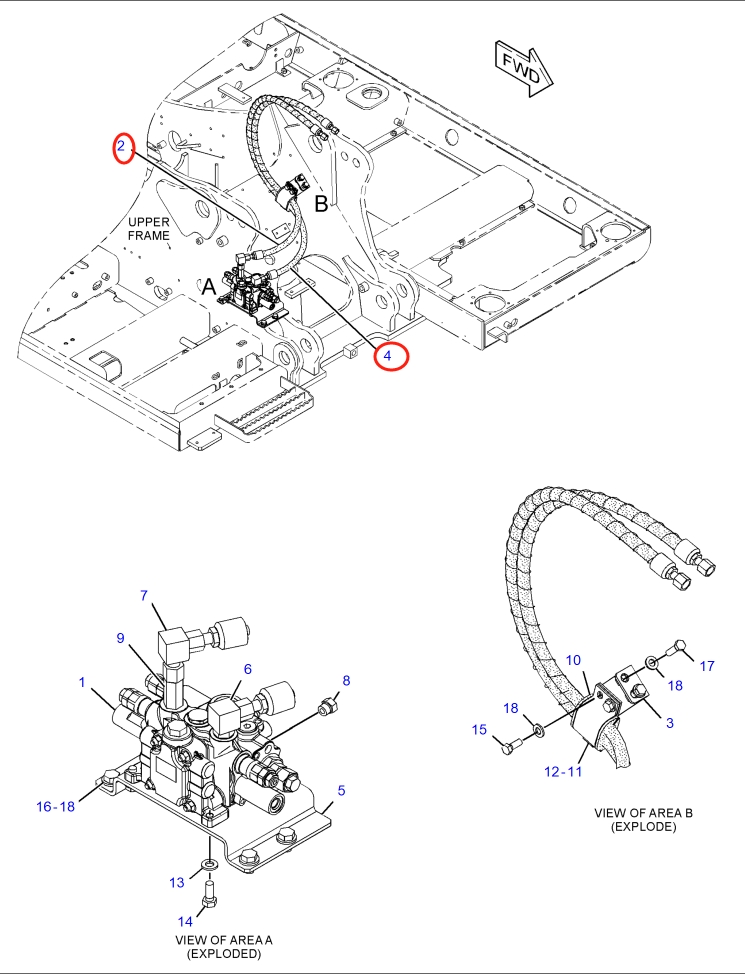 Caterpillar CAT®318F installation diagram showing hydraulic hose 337-2696 at Pipe No. 2