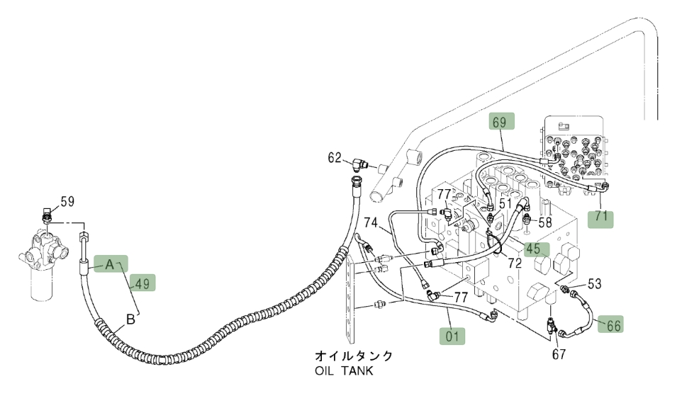 Hitachi ZX200LC installation diagram showing hydraulic hose 9191786 at Pipe No. 49