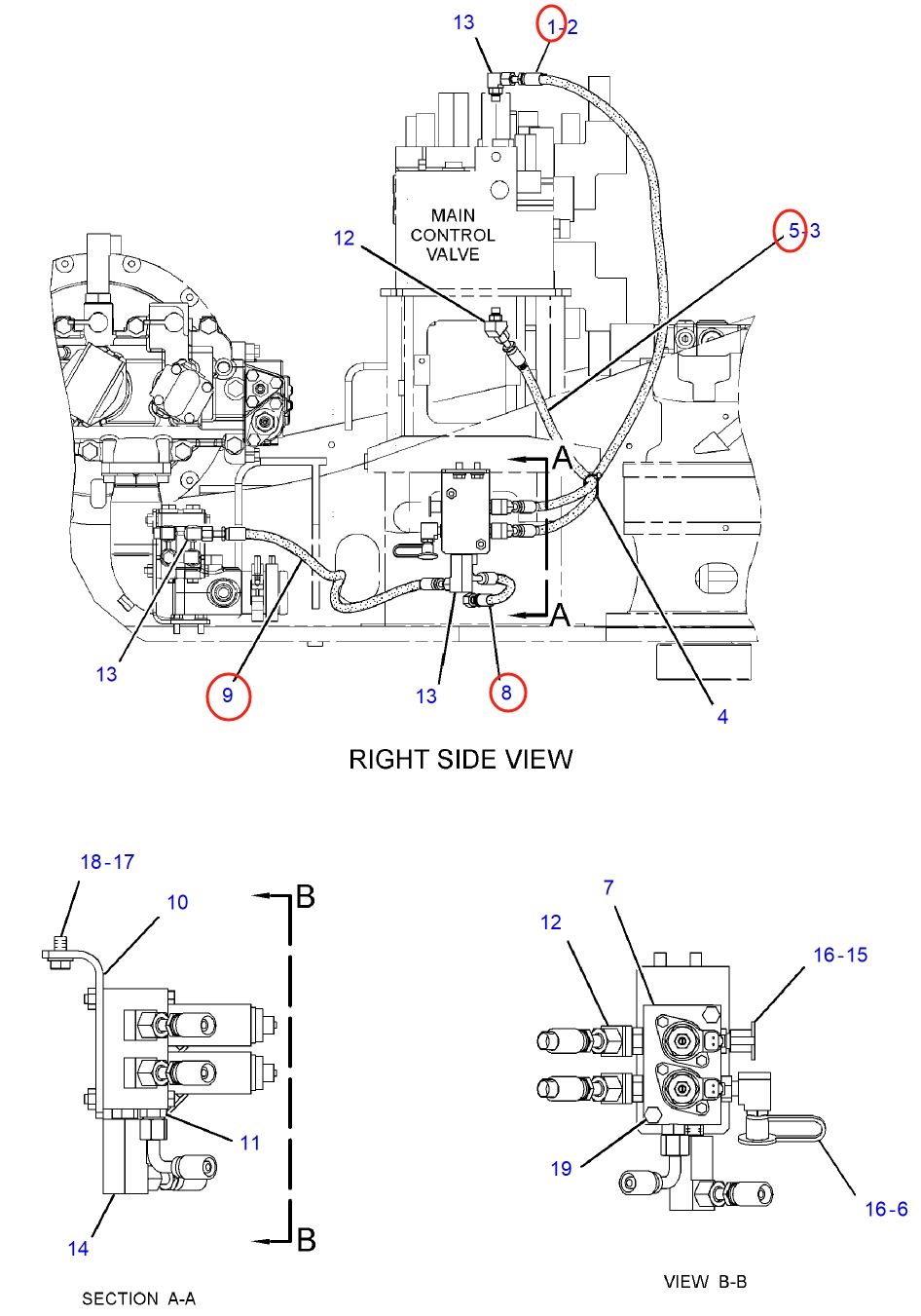 Caterpillar CAT®312D L installation diagram showing hydraulic hose 272-4142 at Pipe No. 9