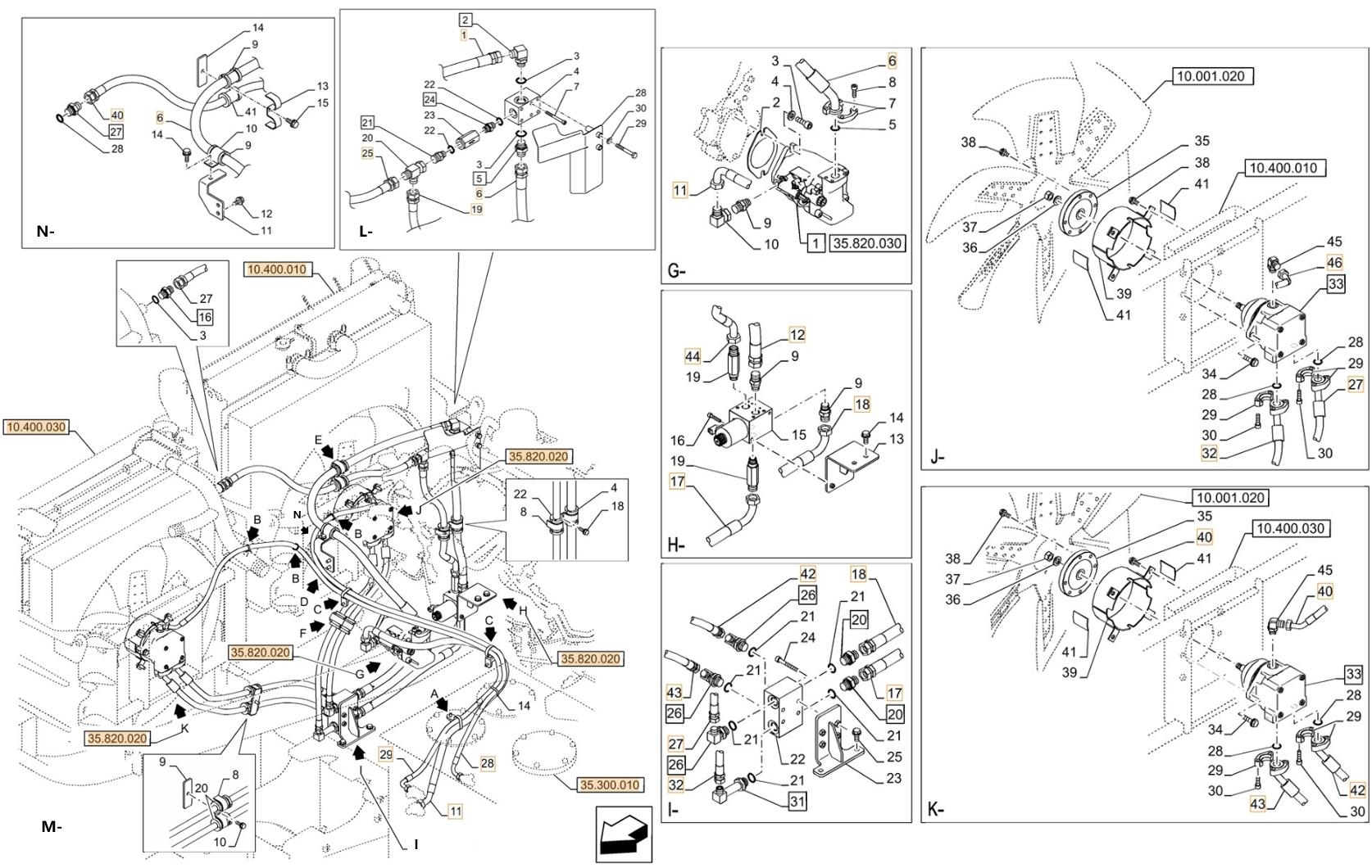 Case CX750D RTC installation diagram showing hydraulic hose KTJ12080 at Pipe No. N40