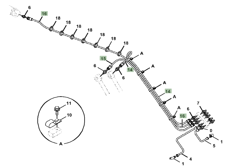 Hitachi ZX350LC-5A installation diagram showing hydraulic hose 4289772 at Pipe No. 14