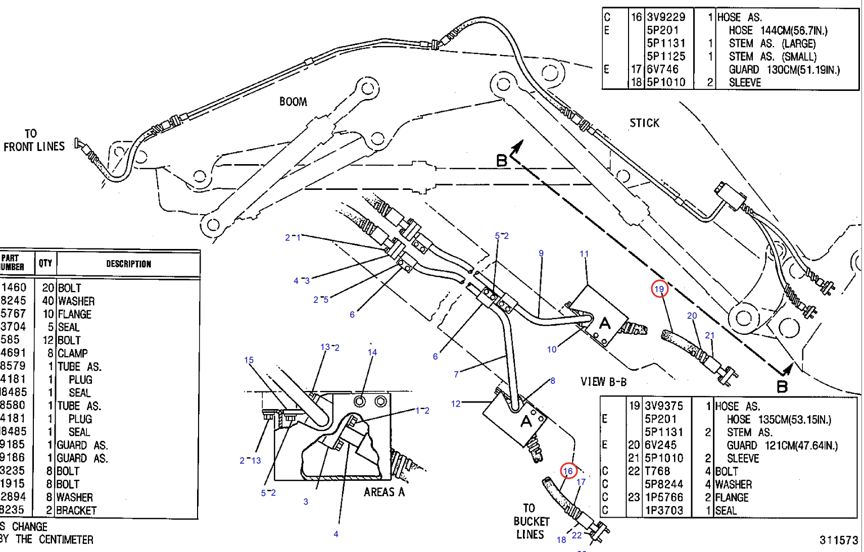 Caterpillar CAT®245 installation diagram showing hydraulic hose 3V-9229 at Pipe No. 16