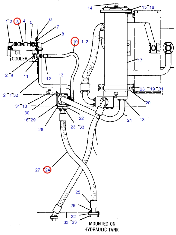 Caterpillar CAT®235 installation diagram showing hydraulic hose 8K-4232 at Pipe No. 3