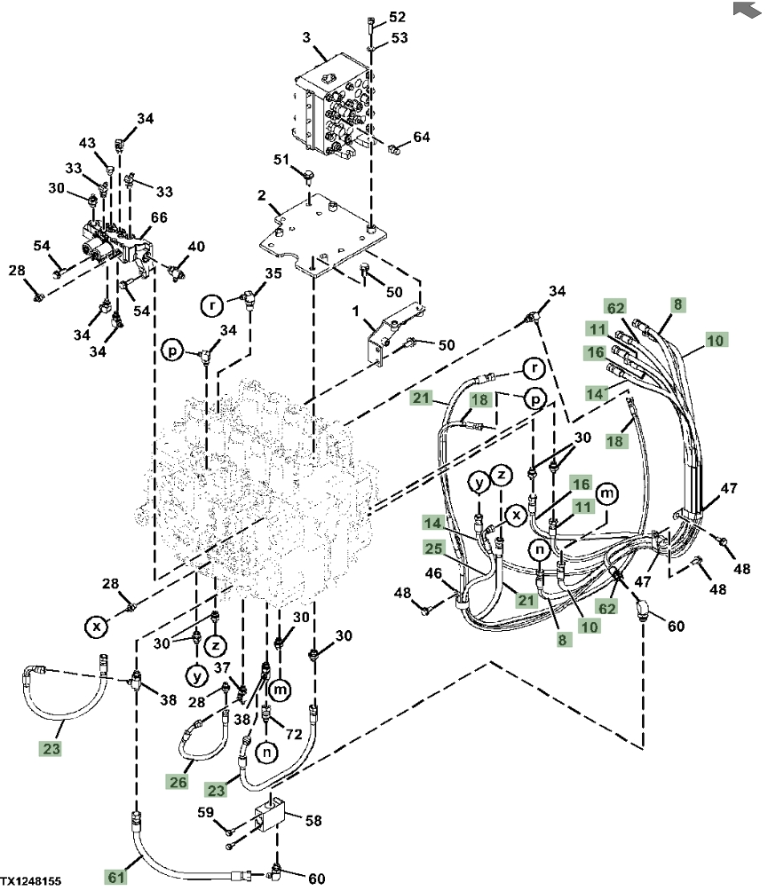 Hitachi ZX870LC-5A installation diagram showing hydraulic hose 4364413 at Pipe No. 21
