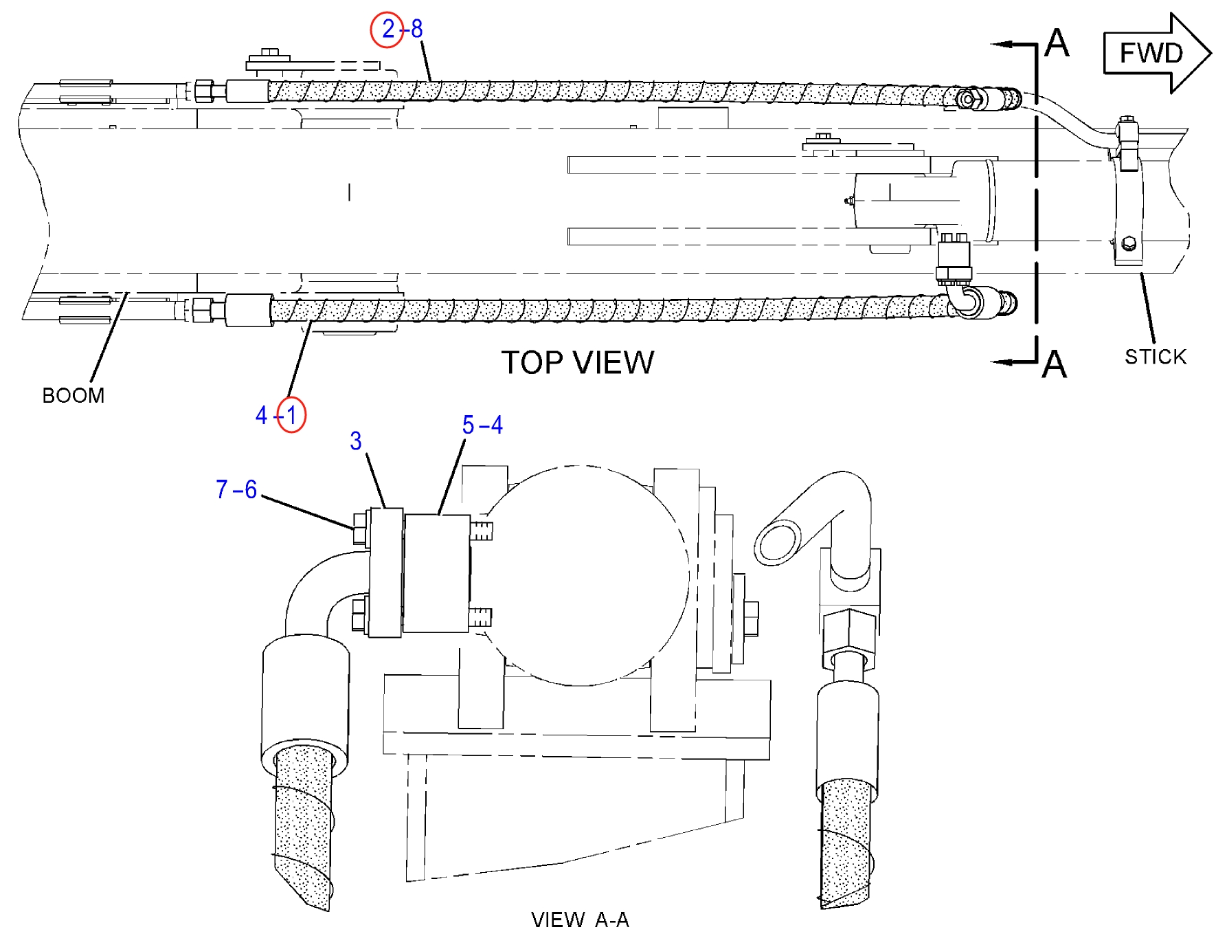 Caterpillar CAT®313D2-GC installation diagram showing hydraulic hose 123-2729 at Pipe No. 2