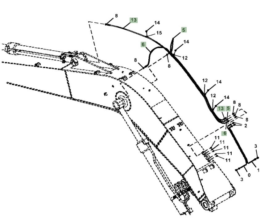 Hitachi ZX190W-5N installation diagram showing hydraulic hose 4429283 at Pipe No. 6