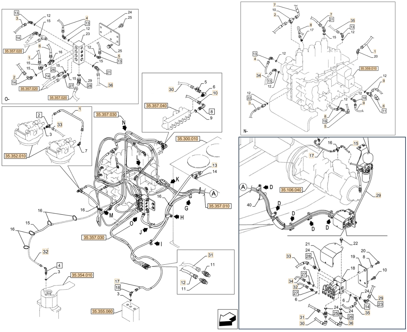 Case CX750D RTC ME installation diagram showing hydraulic hose KHJ2746 at Pipe No. 30