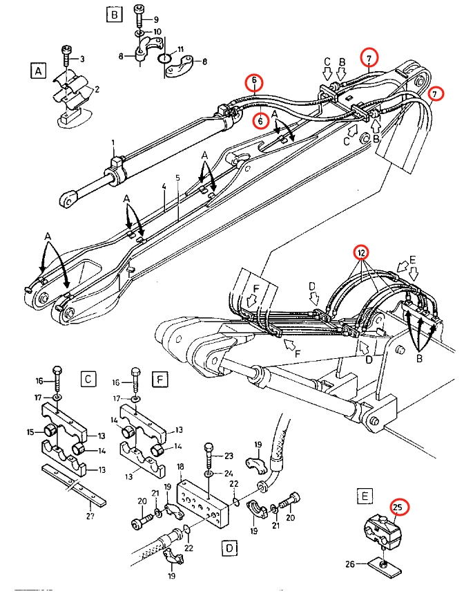 Caterpillar CAT®212 installation diagram showing hydraulic hose 8U-4335 at Pipe No. 6