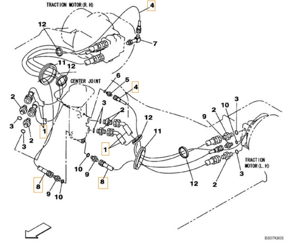 Case CX135SR installation diagram showing hydraulic hose 150963A1 at Pipe No. 8