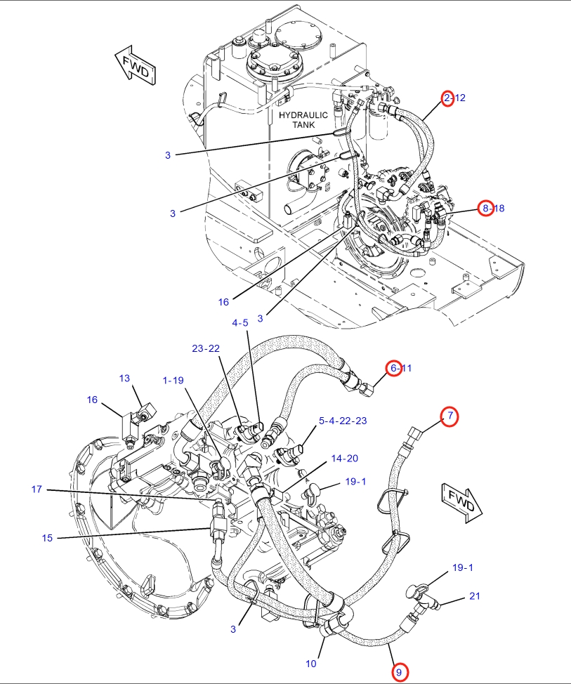 Caterpillar CAT®318D2 L installation diagram showing hydraulic hose 387-3601 at Pipe No. 9