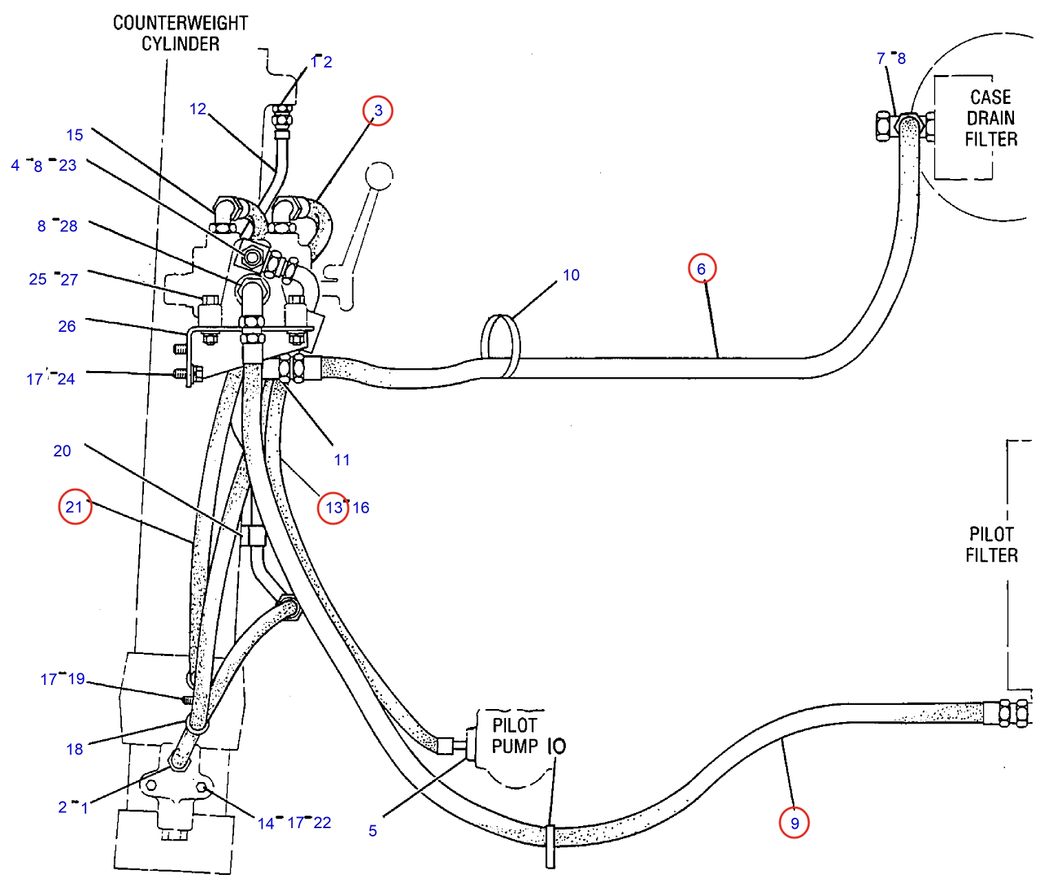 Caterpillar CAT®245D installation diagram showing hydraulic hose 2V-0511 at Pipe No. 3