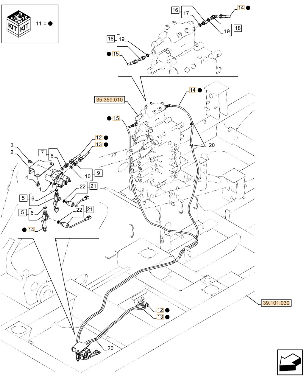 Case CX210E NLC installation diagram showing hydraulic hose KHJ2088 at Pipe No. 12