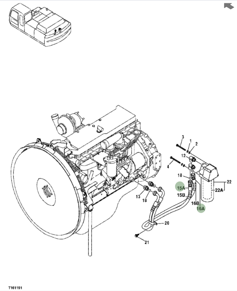 Hitachi ZX350F installation diagram showing hydraulic hose 4443751 at Pipe No. 15A